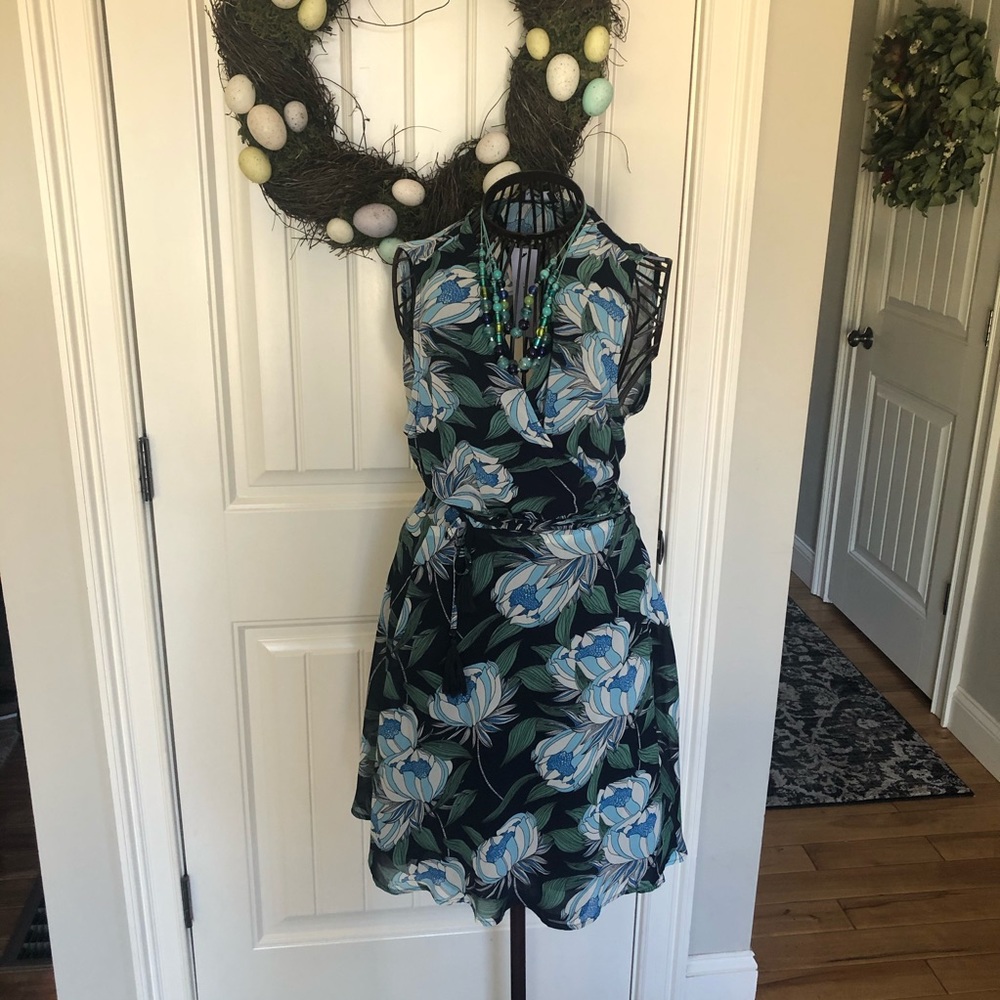 Aakaa Floral Mid Length Wrap Dress